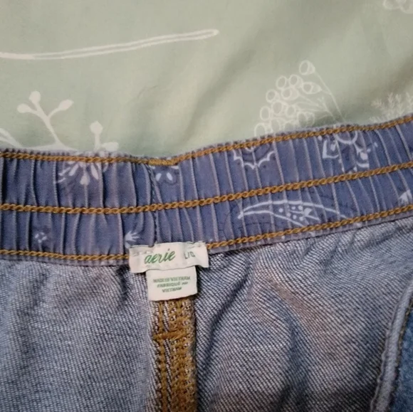 Aerie Blue Distressed Jean Shorts with Frayed Hem - Picture 7 of 8